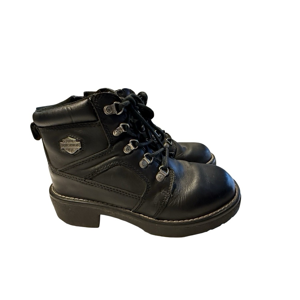 Harley Davidson Womens 8.5 Express Lane Black Leather Biker Zip Boots